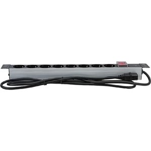 Cabeus  PDU-8P-2IEC  Блок евророзеток для 19" шкафов, горизонтальный, 8 розеток, 10 A, выключатель, алюминиевый корпус, шнур 2 м, вилка IEC 320 C14