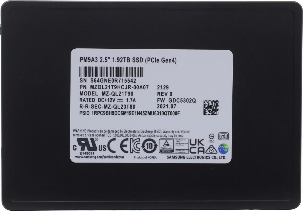 Накопитель SSD PCIE 1.92TB TLC PM9A3 MZQL21T9HCJR-00A07 SAMSUNG
