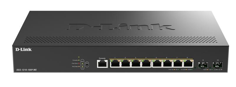 Коммутатор D-Link Управляемый L2 коммутатор, 8x1000Base-T, 2x10GBase-X SFP+, защита от статического электричества до 6 кВ, CLI, консольный порт RJ-45, RPS, поддержка Dying Gasp, DGS-1210-10XP/ME/C1A