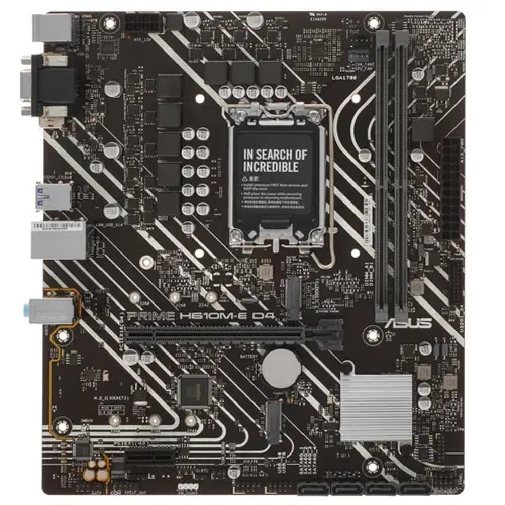 ASUS PRIME H610M-E D4-CSM (Socket 1700, mATX, 2xDDR4(64GB),  VGA/HDMI/DP, 1xPCIe 4.0x16/1xPCIe 3.0, 1xLAN, 4xSATA 6Gb/s, 2xM.2, 2xUSB 3.2, 2xUSB 2.0, 2xPS/2)