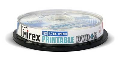 Диск DVD+R Mirex 4.7 Gb, 16x, Cake Box (10), Ink Printable (10/300), UL130029A1L