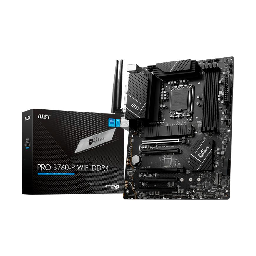 Материнская плата/ MB MSI INTEL B760 s1700, 4xDDR4(128GB), HDMI 2.1/DP, 2xPCIe 4.0x16, 3xPCIe 3.0x16, 1xLAN (2.5GbE), Wi-Fi, BT, 4xSATA 6Gb/s, 2xM.2, 1xUSB-C, 2xUSB 3.2, 4xUSB 2.0, 1xPS/2, ATX, PRO B760-P WIFI DDR4
