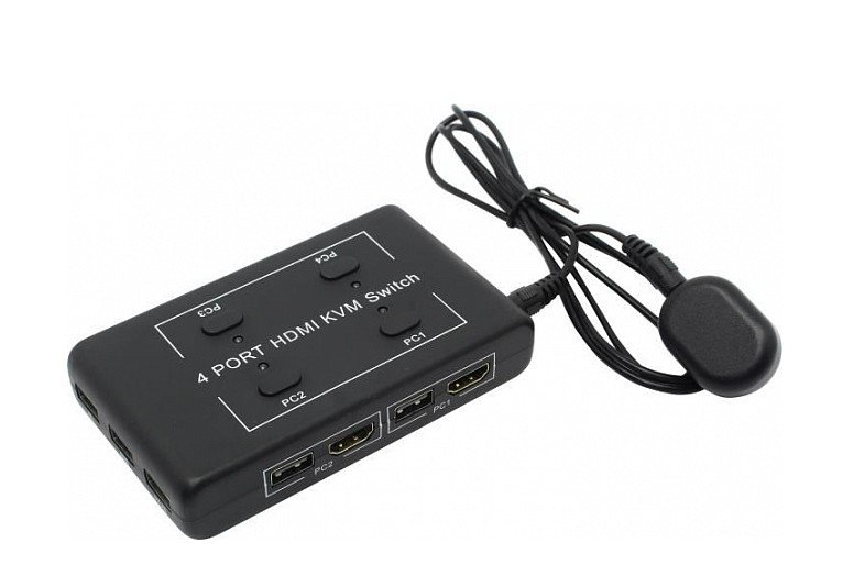 ORIENT HS41, HDMI KVM переключатель на 4 устройства, порты HDM + 2xUSB (клавиатура+мышь), поддержка 4K@30Hz, кнопка переключения на проводе 1.2 м, не требуется внешнее питание (31067)