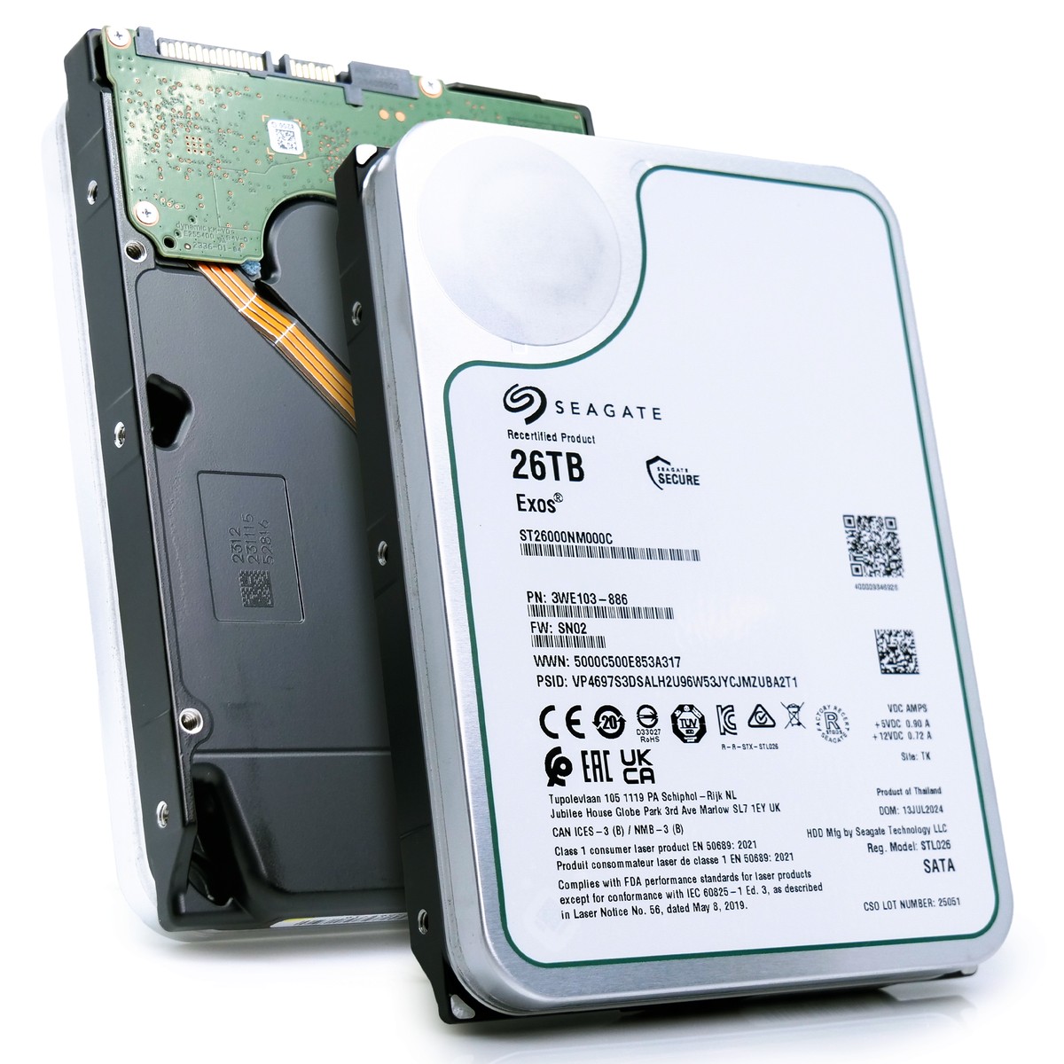 Жесткий диск/ HDD Seagate Exos  SATA 26Tb 7200 6Gb/s 512Mb OFFICIAL RECERTIFIED MTBF - 2.5M hrs 1 year warranty (replacement WUH722626ALE6L4, WD261KRYZ, WUH722624ALE6L4, WD241KRYZ, WD221KRYZ, ST24000NM002H), ST26000NM000C