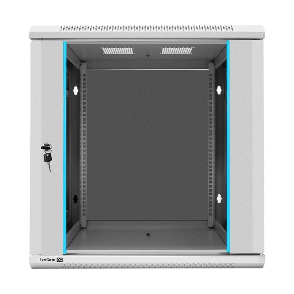 Exegate EX298604RUS Шкаф телекоммуникационный 19" настенный 12U ExeGate EC-WM-12U.600.G.GREY (19”, 12U, 600x600x635mm (ШхГхВ), передняя дверь закаленное стекло, съемные боковые панели, пыле- и влагоза