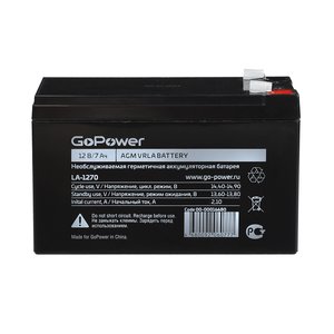 Аккумулятор свинцово-кислотный GoPower LA-1270/security 12V 7Ah клеммы T2/ F2 в картонной упаковке, 00-00026689