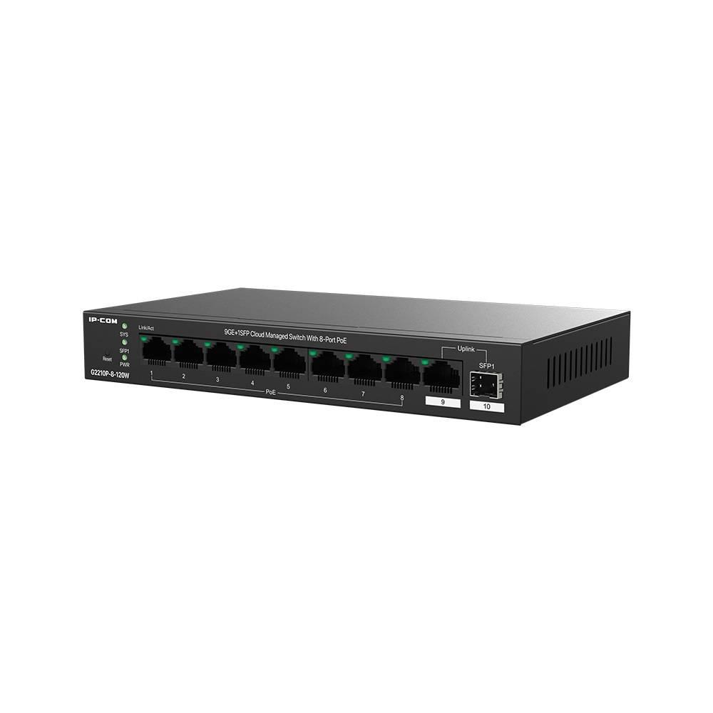 IP-COM G2210P-8-120W Коммутатор управляемый PoE, 10 портов, 9x1 Гбит/с, SFP 1x1 Гбит/с, PoE 8x30Вт (до 110 Вт)