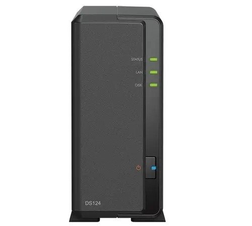 Synology DS124 Сетевое хранилище 1x 2.5" / 3.5", горячая замена, RAID modes: keine, 1x GB-LAN, Веб-сервер, 2x USB3.0, процессор: Quad Core 1.40 GHz, 1 GB ОЗУ вилка UK/HK 3-pin