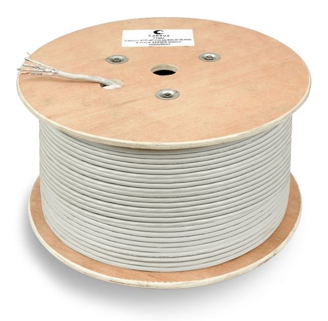 Cabeus STP-4P-Cat.6a-SOLID-IN-LSZH Кабель витая пара экранированная STP (U/FTP), категория 6a (10GBE), 4 пары, (23 AWG), одножильный (solid), каждая пара в экране (фольга), LSZH, нг(А)-HF, (305 м)