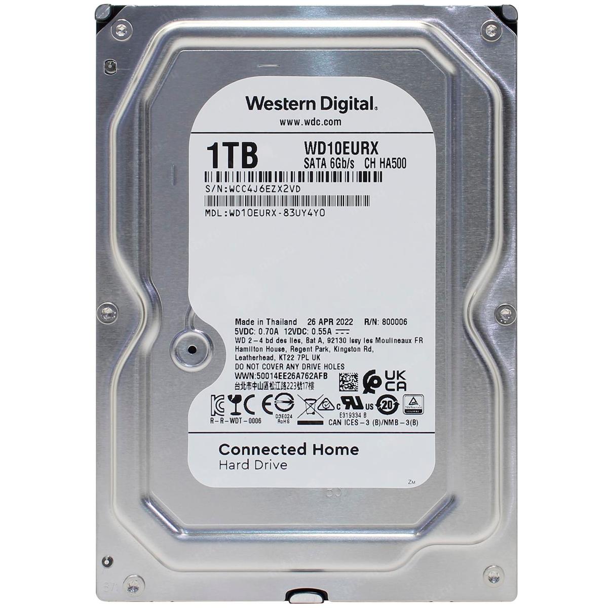 Жесткий диск/ RECERTIFIED HDD WD SATA3 1Tb AV-GP Video Surveillance 5400 RPM 64mb 1 year warranty (replacement WD10EZRZ, WD10PURX, ST1000VX013, ST1000DM010) RECERTIFIED, WD10EURX-83UY4Y0