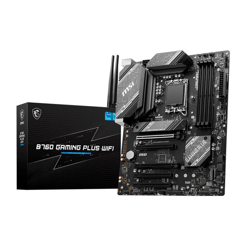 Материнская плата/ MB MSI INTEL B760 s1700, 4xDDR5(256GB), HDMI 2.1/DP, 3xPCIe 4.0x16, 2xPCIe 3.0x16, 1xLAN (2.5GbE), Wi-Fi, BT, 4xSATA 6Gb/s, 2xM.2, 1xUSB-C, 2xUSB 3.2, 4xUSB 2.0, 1xPS/2, ATX, B760 GAMING PLUS WIFI