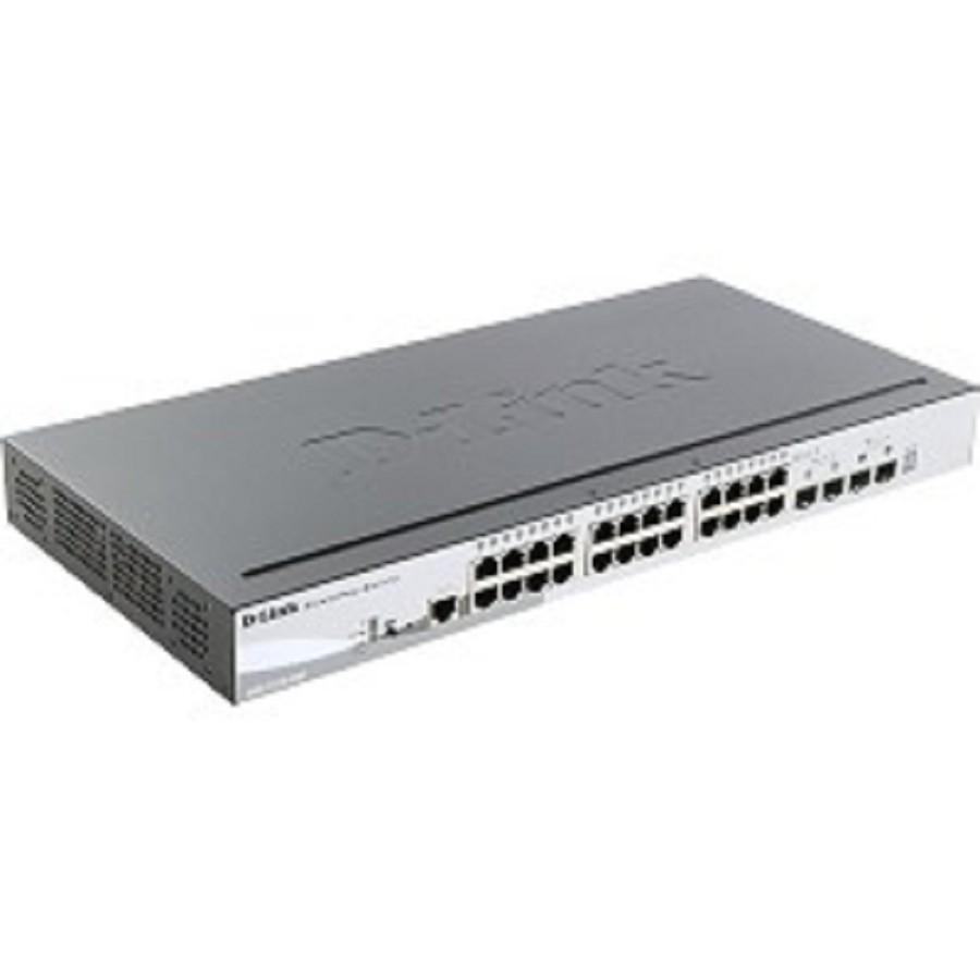 D-Link DGS-1510-28XMP/A1A PROJ Управляемый L2+ стекируемый коммутатор с 24 портами 10/100/1000Base-T и 4 портами 10GBase-X SFP+ (24 порта PoE 802.3af/at, PoE-бюджет 370 Вт)