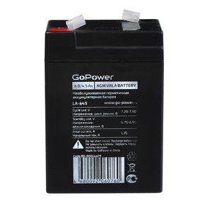 Аккумулятор свинцово-кислотный GoPower LA-645/security 6V 4.5Ah клеммы T1/ F1 (1/20), 00-00015321