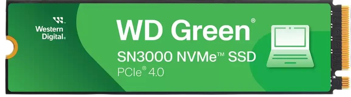 Твердотельные накопители/ WD SSD Green SN3000, 500GB, M.2(22x80mm), NVMe, PCIe 4.0 x4, QLC, R/W 5000/4100MB/s, TBW 100, DWPD 0.2 (12 мес.), WDS500G4G0E