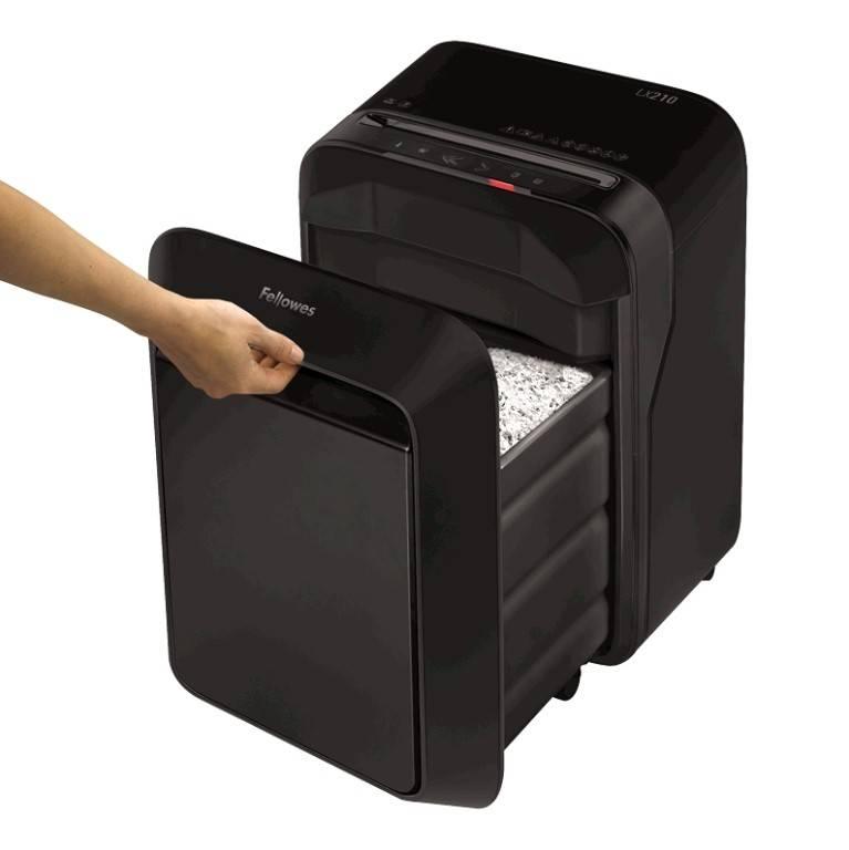 Fellowes® Шредер Powershred LX210, черный, DIN P-4, 4х12 мм, 16 лст., 23 лтр, Jam Proof™, SafeSense., FS-55025