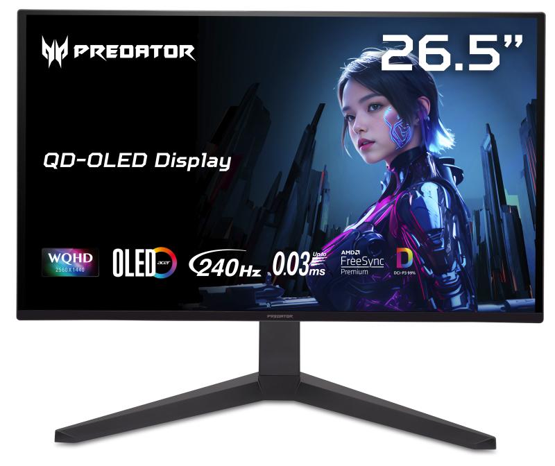 Монитор Acer Predator 26,5'' X27UW1bmiipprx, 16:9, QD-OLED, QHD, 0,03ms, 200cd, 240Hz, HDMI, 2xDP, SPK, HAS, UM.GXXCD.103