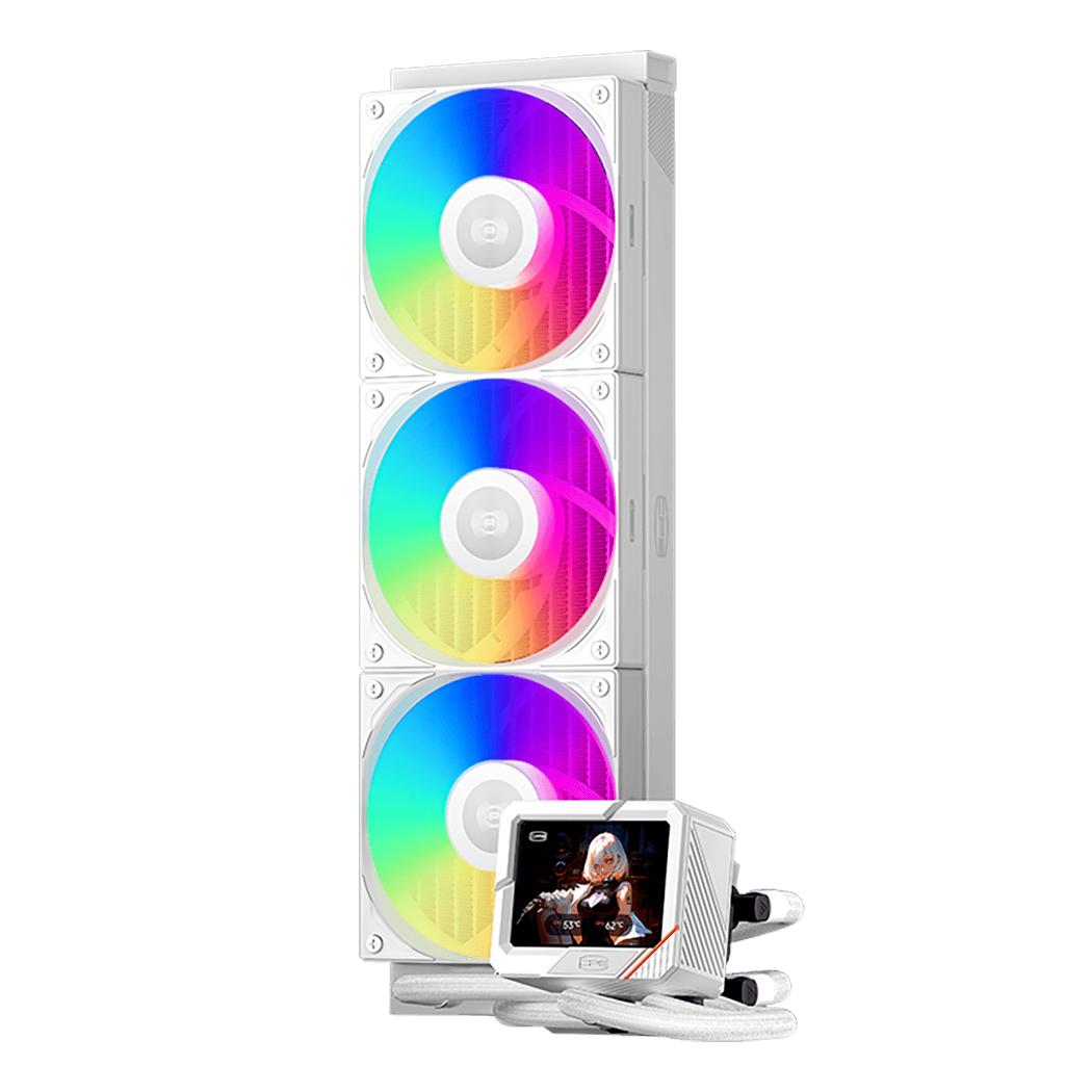 Система охлаждения/ Water Cooling System PCCooler GT360 ARGB Display WH  (310W, 360mm, LED temp., White, ARGB/ Fans: 3x120mm, 99CFM, 41.5dBA, 3000RPM/ Pump 15dBA, 2600RPM, Rad thickness 27mm/ S: 1851, 1700, 1200, 115X, AM5, AM4)