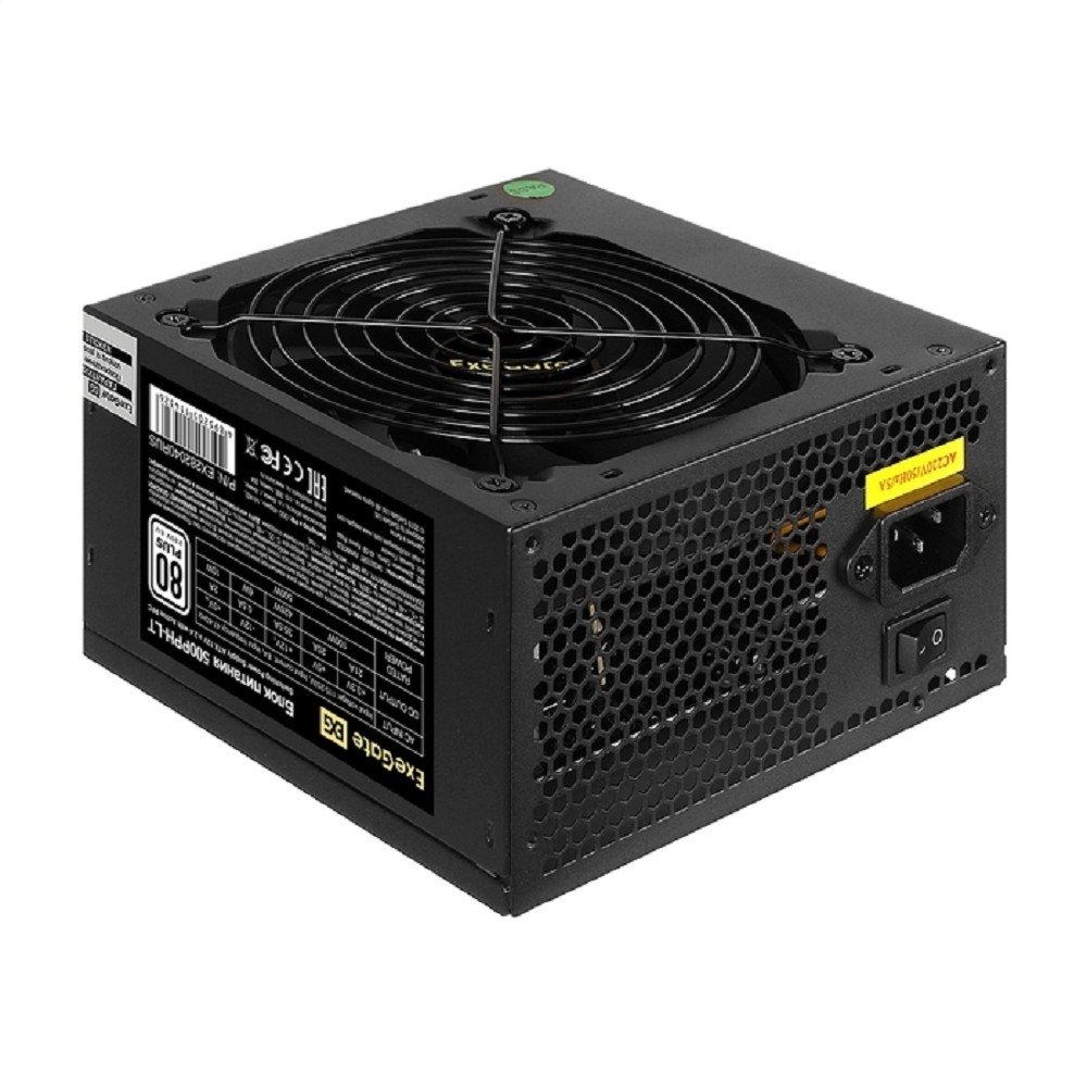 Exegate EX282040RUS Блок питания 500W Exegate 500PPH-LT, 80+,RTL ATX, black, APFC, 12cm, 24p, (4+4)p, 5*SATA, 3*IDE