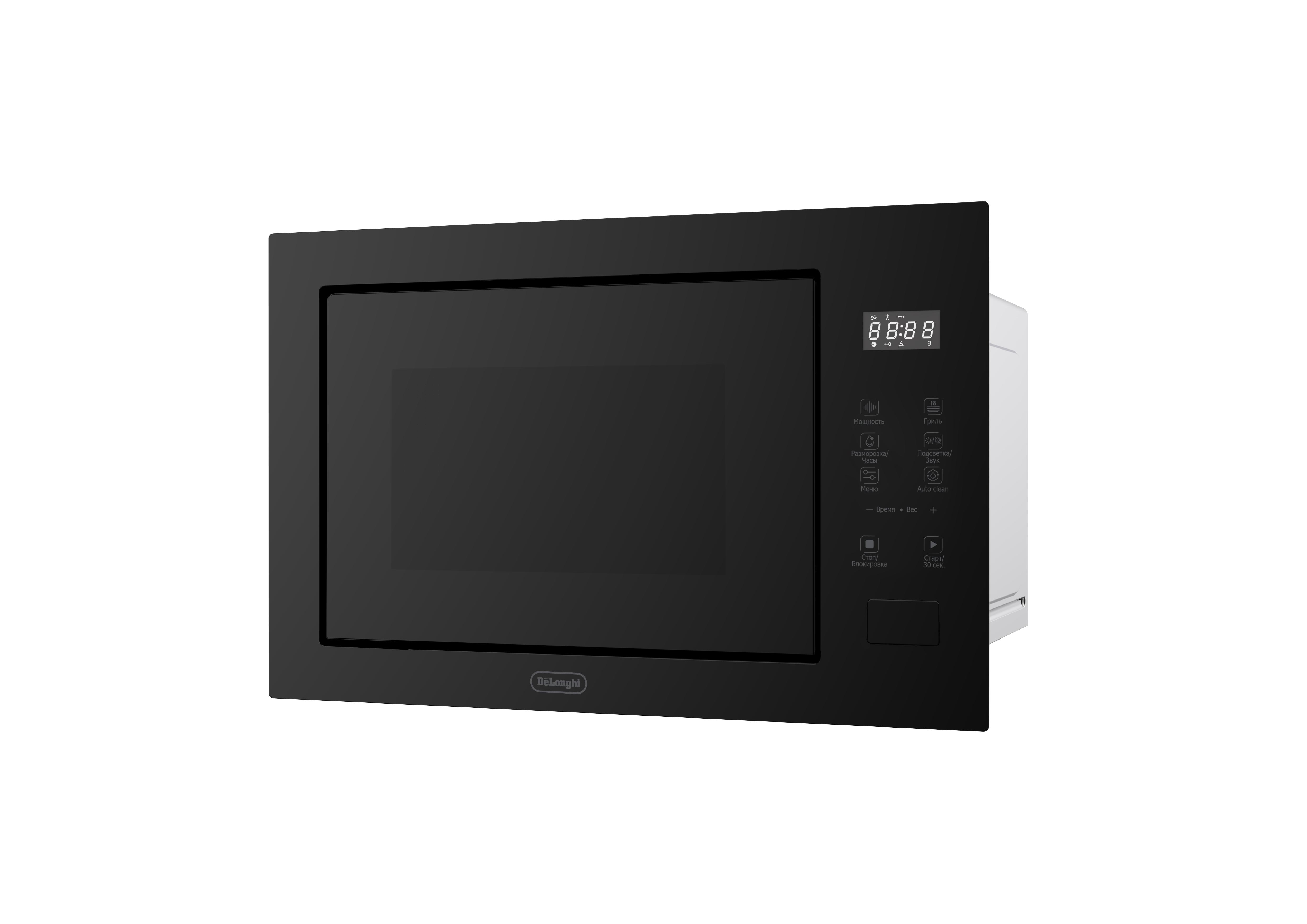 Встраиваемая микроволновая печь Delonghi/ Встраиваемая микроволновая печь Delonghi, объем 25 л, сенсорное управление, цифровой дисплей, таймер, гриль, 5 уровней мощности, 8 автопрограмм, цвет черное стекло, DMO 25NB TEANO