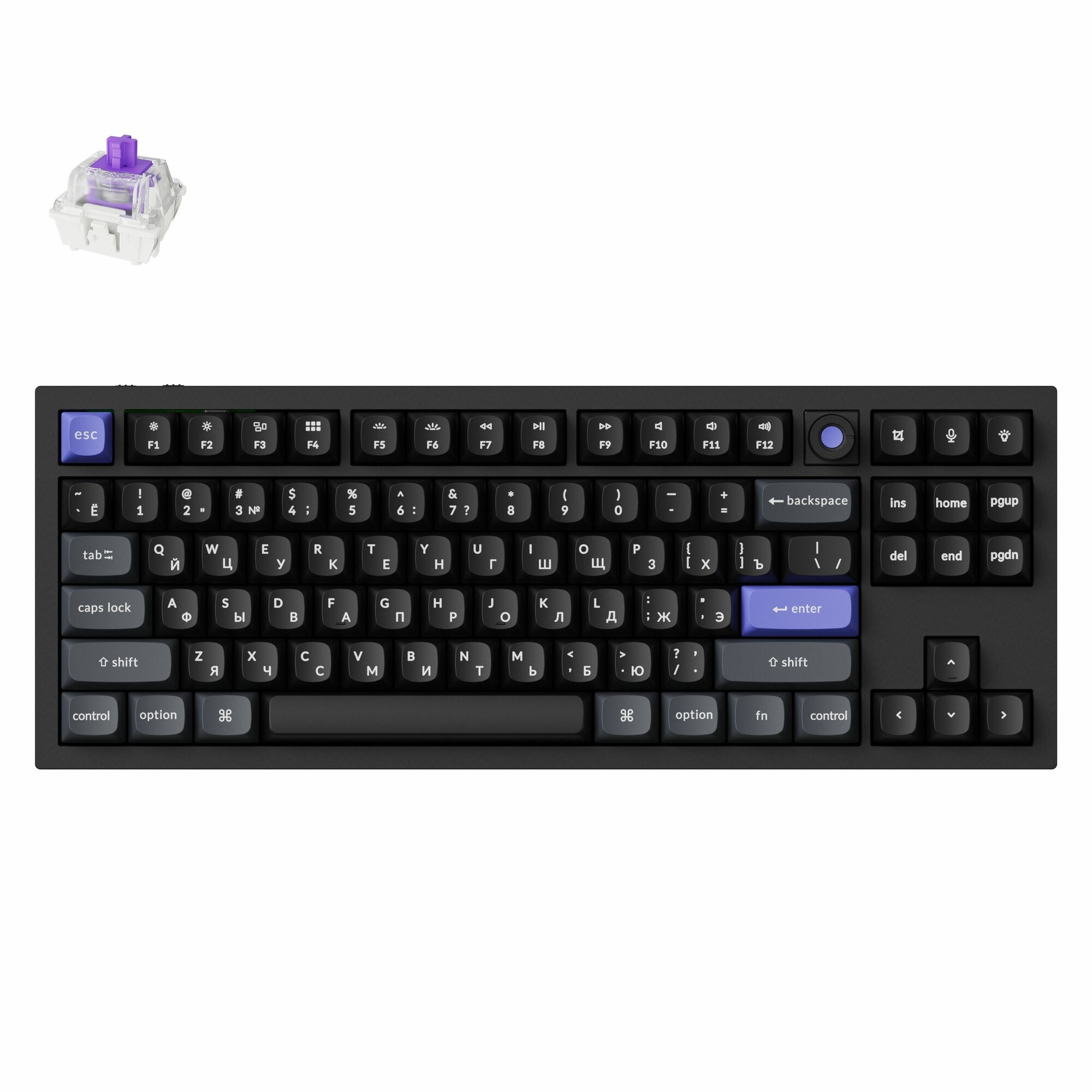 Классическая TKL (80%) механическая клавиатура Keychron Q3 Max - 3 типа подключения, 87 клавиш, цвет Carbon Black, переключатели Gateron Jupiter Banana, Q3M-M4P-RU