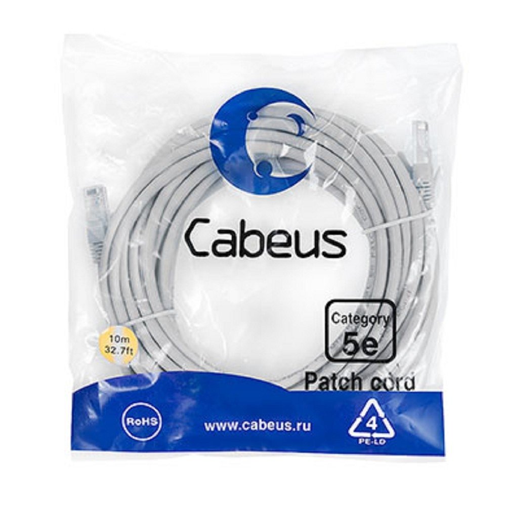 Cabeus PC-UTP-RJ45-Cat.5e-10m Патч-корд U/UTP, категория 5е, 2xRJ45/8p8c, неэкранированный, серый, PVC, 10м