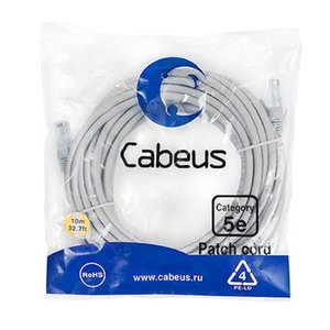 Cabeus PC-UTP-RJ45-Cat.5e-10m Патч-корд U/UTP, категория 5е, 2xRJ45/8p8c, неэкранированный, серый, PVC, 10м