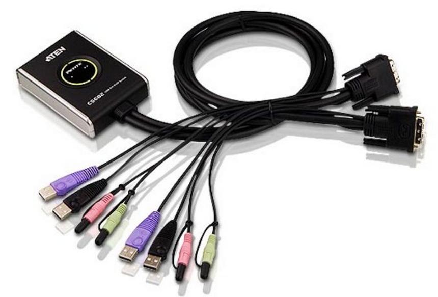Переключатель электронный ATEN 2-Port USB DVI/Audio Cable KVM Switch with Remote Port Selector, CS682-AT