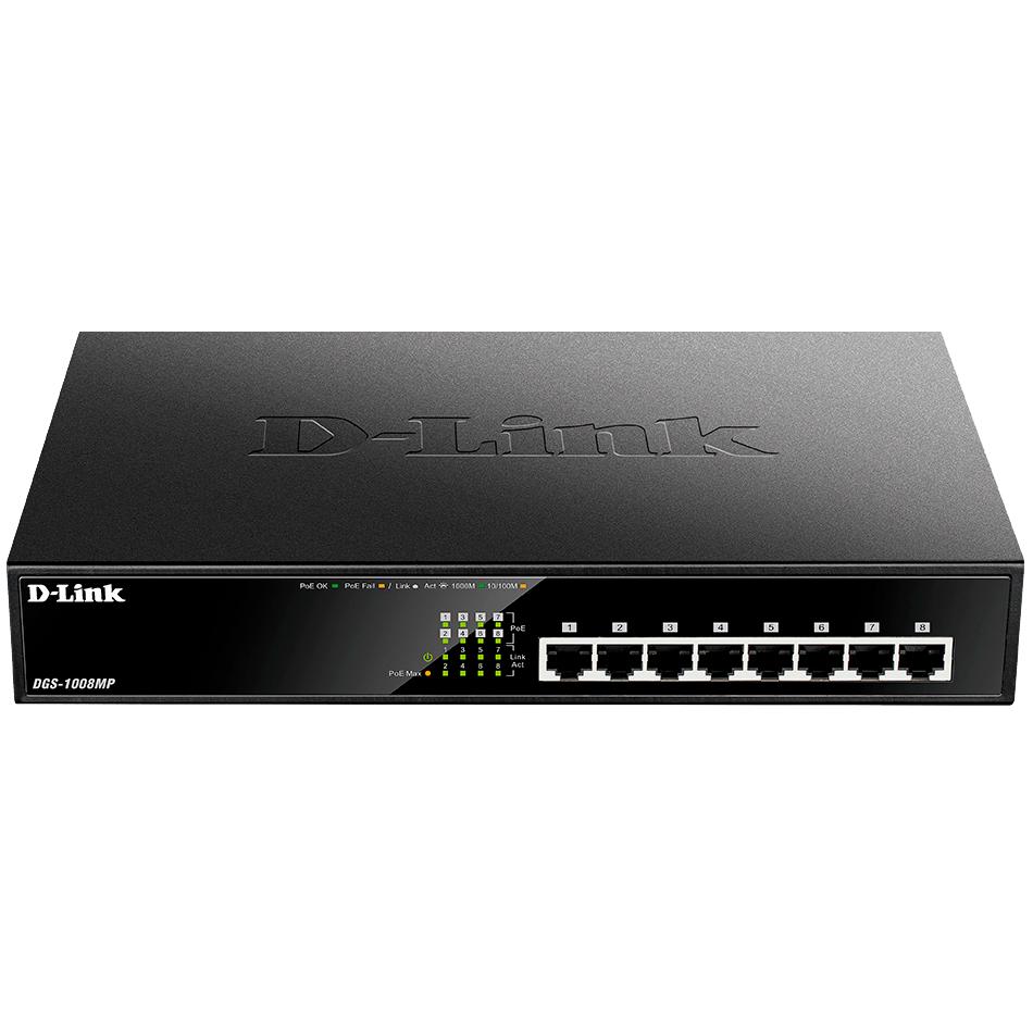 Коммутатор/ DGS-1008MP/B Unmanaged Switch 8x1000Base-T PoE, PoE Budget 125W, metal case, DGS-1008MP/B1A