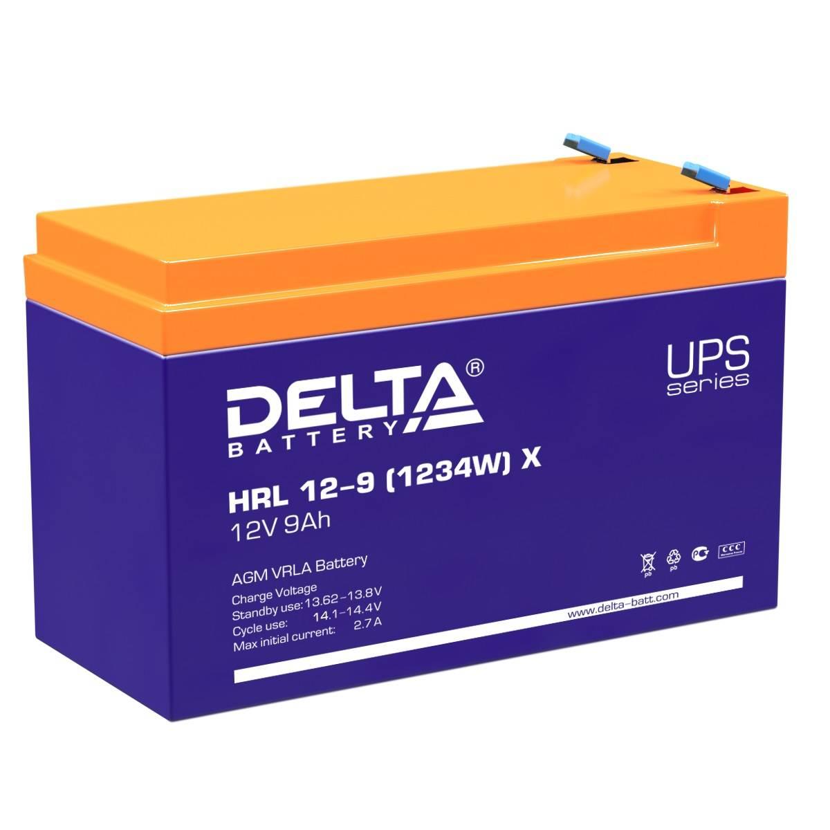 Аккумуляторная батарея Delta HRL 12-9 (1234W) X 12В/9Ач, клемма F2 (151х65х94мм (100мм); 2,55кг; Срок службы 12лет; Гара, 4614010610015