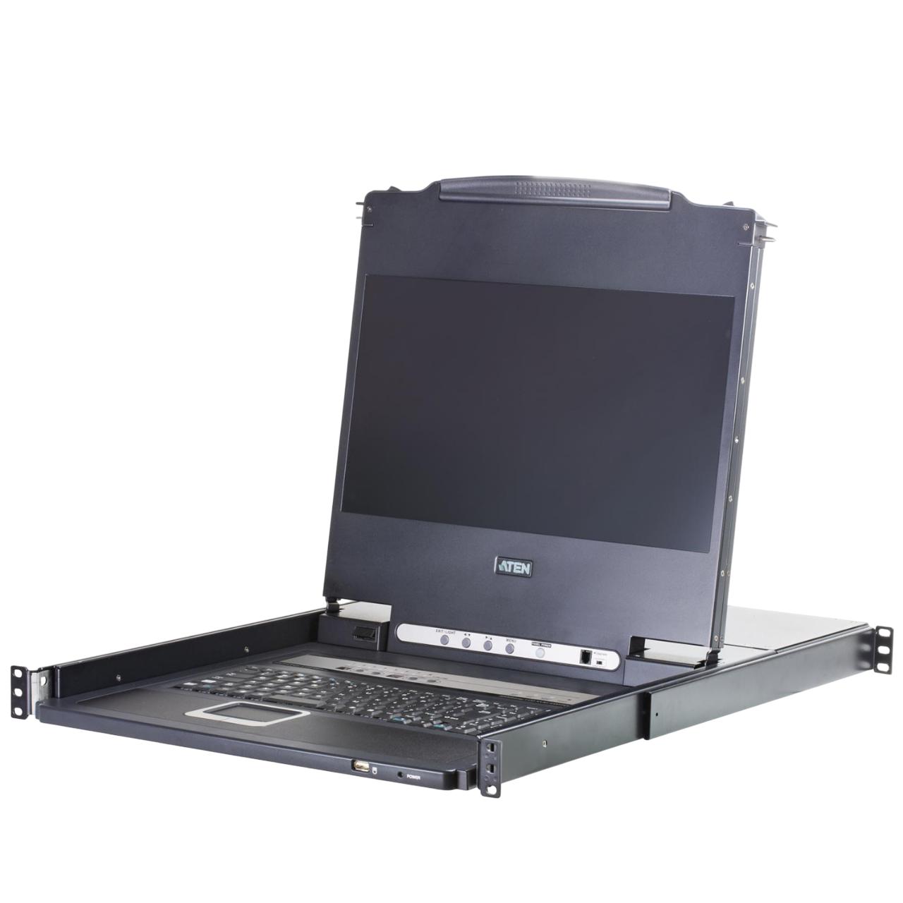 8-портовый KVM-переключатель с ЖК-дисплеем Slideaway/ATEN/ 17.3" 8-Port PS/2-USB VGA Single Rail LCD KVM Switch, CL5708MW