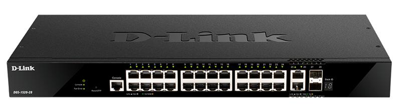коммутатор D-Link PROJ Управляемый L3 стекируемый коммутатор, 24x1000Base-T, 2x10GBase-T, 2x10GBase-X SFP+, CLI, порт управления 1000Base-T, консольный порт RJ-45, DGS-1520-28/A1A
