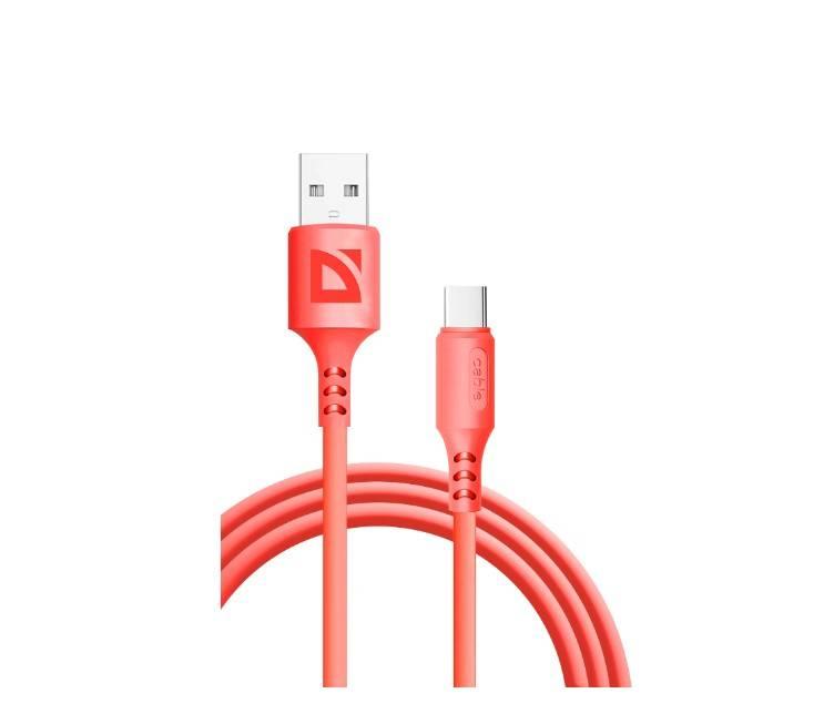 Defender Кабель F207, USB 2.0 (AM) - Type C, 1метр, 2.4А, силиконовая оплетка, красный., 87106RED