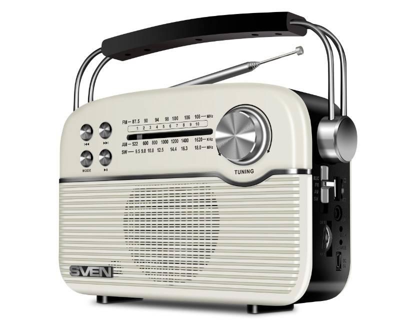 SVEN SRP-500, белый (3 Вт,Bluetooth, FM/AM/SW, USB, microSD, AUX,  встроенный аккумулятор), SV-020422