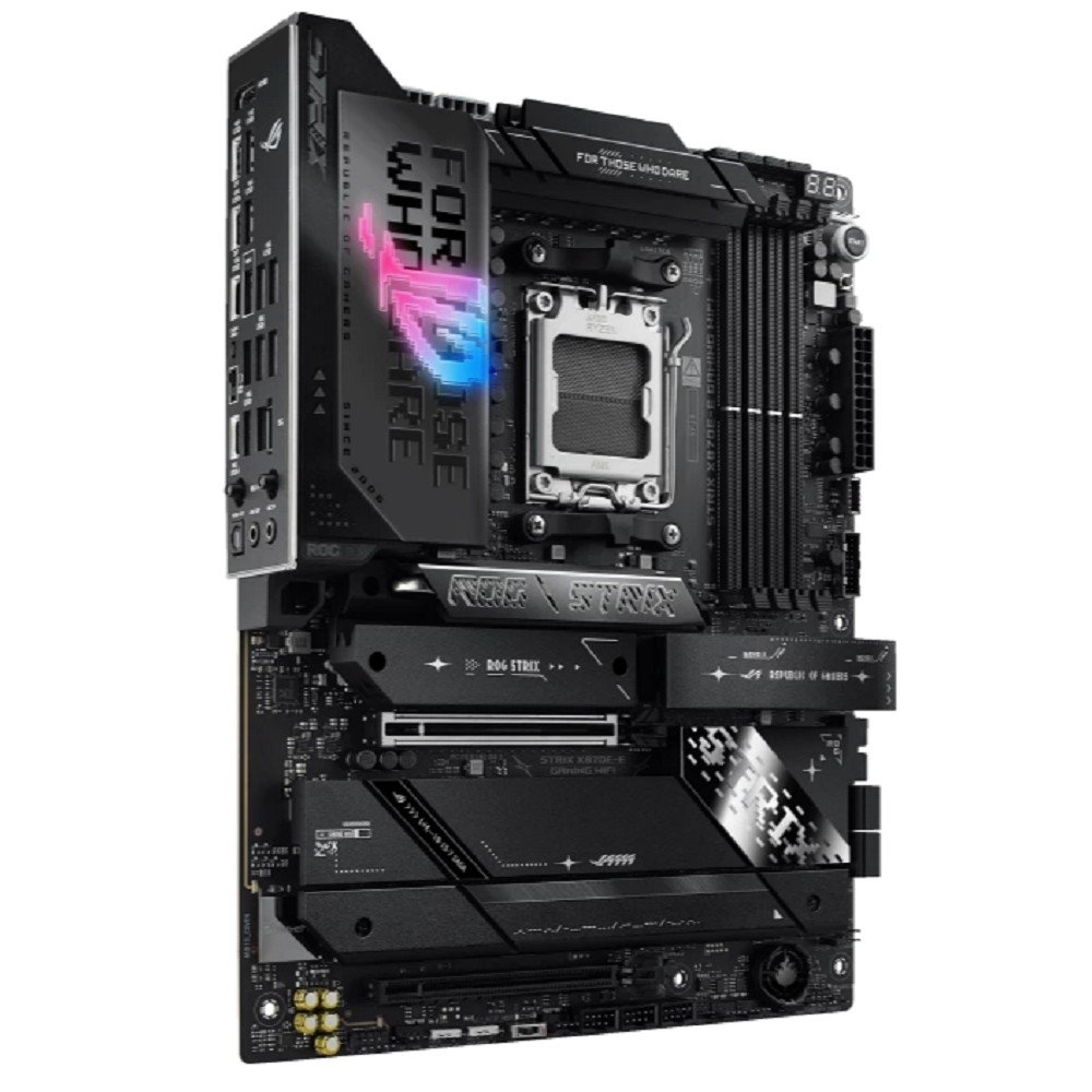 ASUS ROG STRIX X870E-E GAMING WIFI (Socket AM5, ATX, 4xDDR5(192GB), HDMI, 1xPCIe 5.0x16/1xPCIe 4.0x16, 1xLAN (5GbE), Wi-Fi 7, BT 5.4, 4xSATA 6Gb/s, 5xM.2, 2xType-C, 9xUSB 3.2)