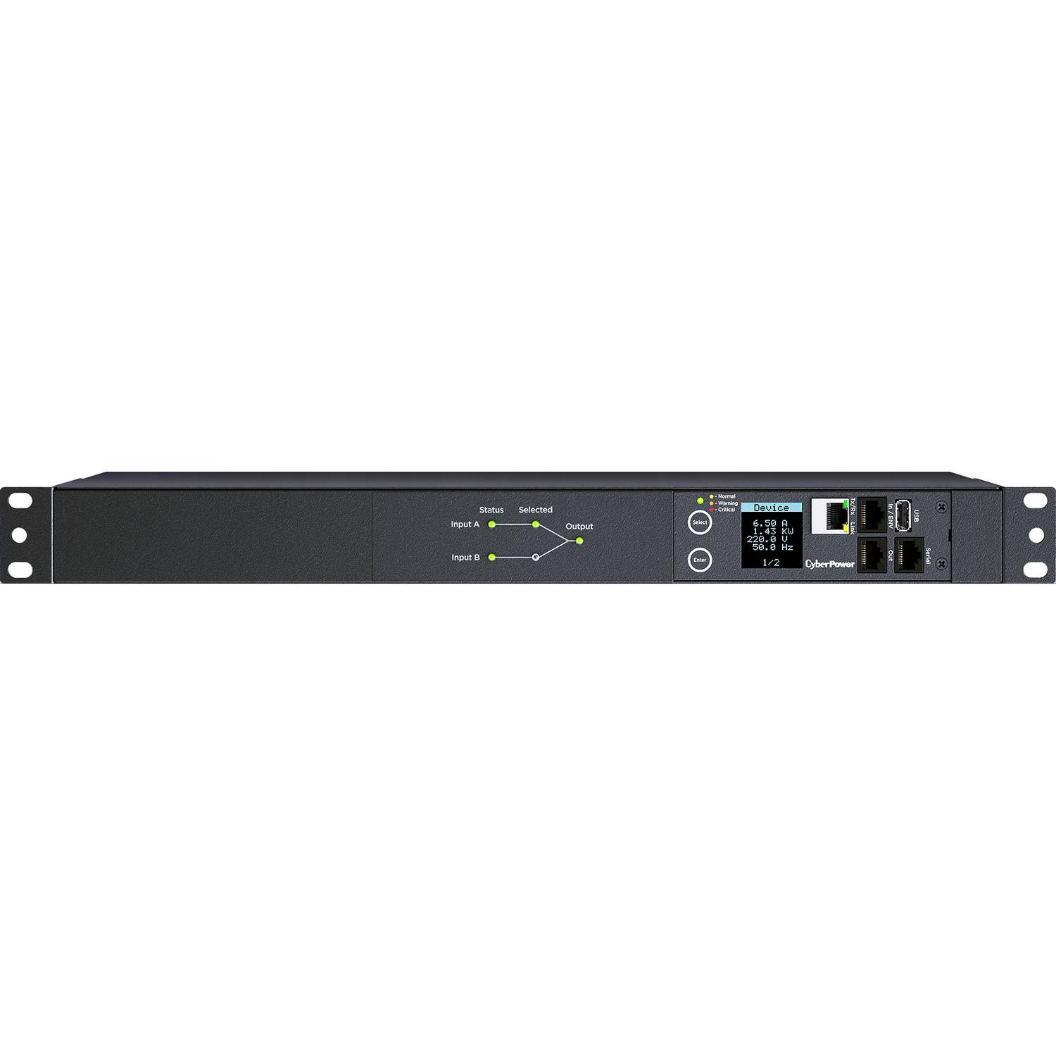 Блок распределения питания/ ATS CyberPower 1U type, 16Amp, plug IEC 320 C20, (8) IEC 320 C13 (2) IEC 320 C19, PDU44005