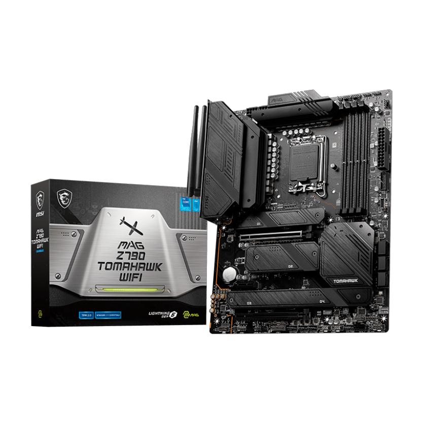 Материнская плата/ MB MSI INTEL Z790 s1700, 4xDDR5(256GB), HDMI 2.1/DP, 1xPCIe 5.0x16, 1xPCIe 4.0x16, 1xPCIe 3.0, 1xLAN (2.5GbE), Wi-Fi, BT, 7xSATA 6Gb/s, 4xM.2, 2xUSB-C, 8xUSB 3.2, ATX, MAG Z790 TOMAHAWK WIFI