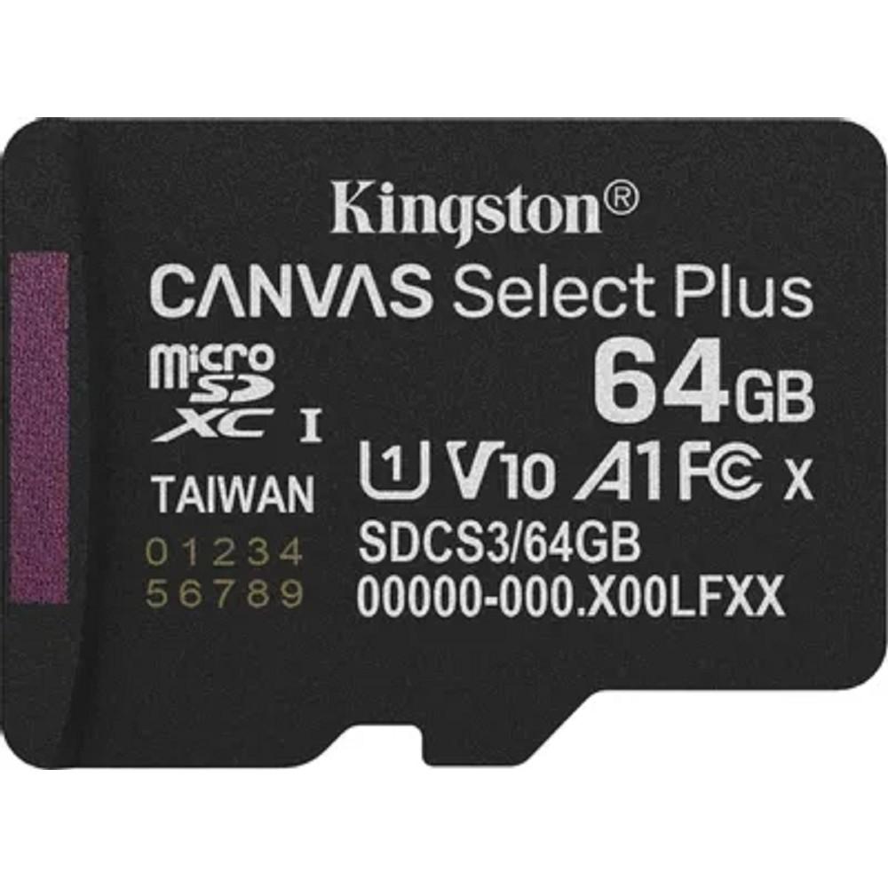 Micro SecureDigital 64GB Kingston Canvas Select Plus Gen3 100MB/s A1, без адаптера, SDCS3/64GBSP