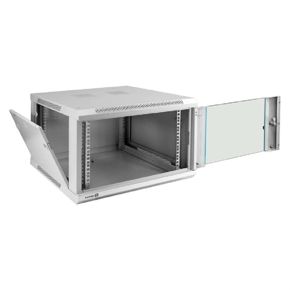 Exegate EX298600RUS Шкаф телекоммуникационный 19" настенный 6U ExeGate EC-WM-6U.600.G.GREY (19”, 6U, 600x600x370mm (ШхГхВ), передняя дверь закаленное стекло, съемные боковые панели, пыле- и влагозащит