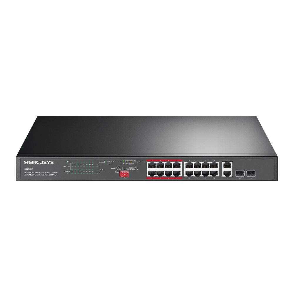 Коммутатор/ 16-Port 10/100Mbps + 2-Port Gigabit Rackmount Switch with 16-Port PoE+, MS118CP