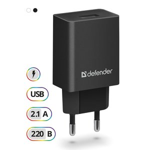 Defender Сетевой адаптер 1xUSB, 5V/2.1А, пакет, черный (EPA-10) (83572)		