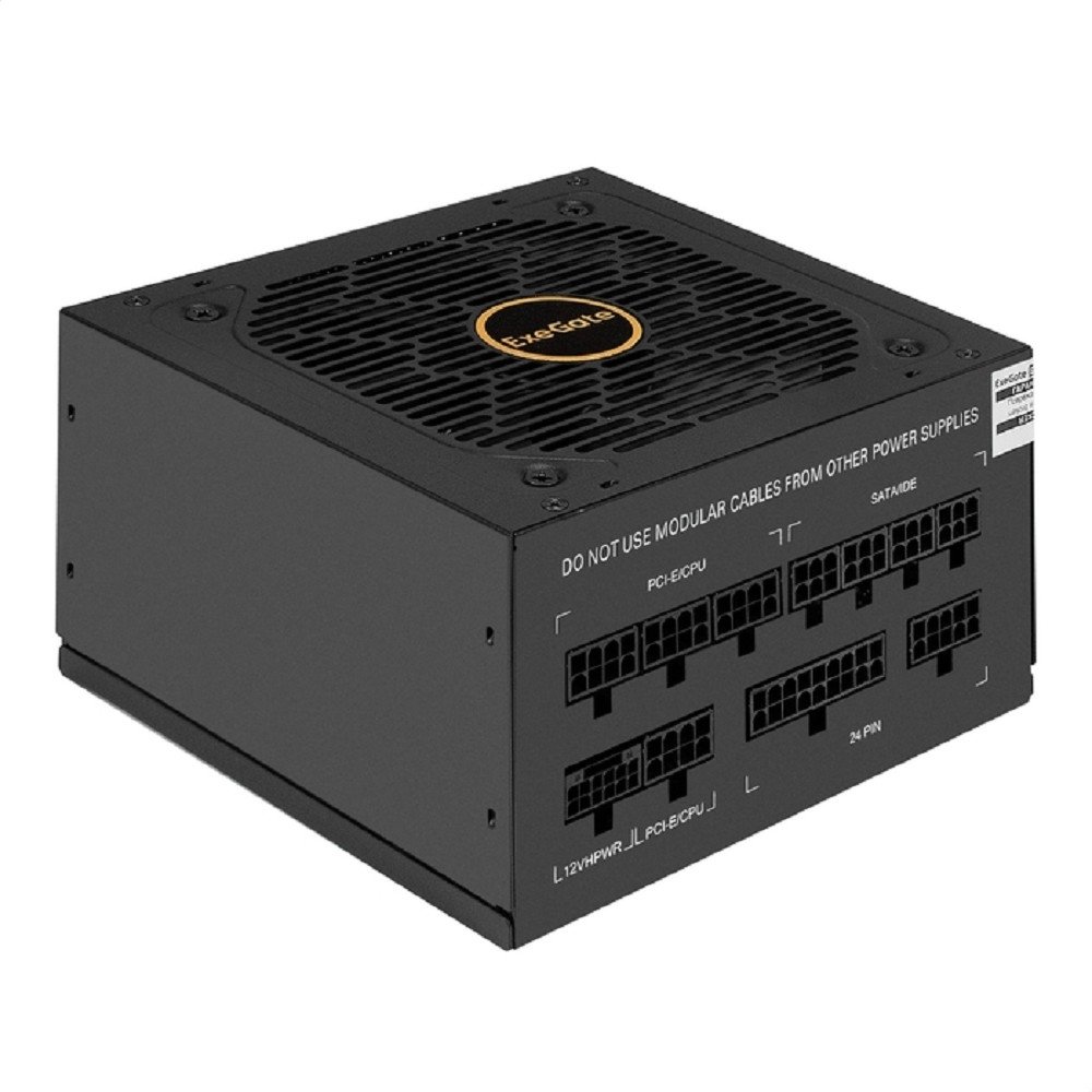 Exegate EX297231RUS Блок питания 650W 80 PLUS® GOLD 650VSP FC (ATX3.0, APFC, КПД 90% (80 PLUS GOLD), 120mm fan, 24pin, 2x(4+4)pin, PCIE5.0/12VHPWR, 2xPCI-E, 6xSATA, 3xIDE, 1xFDD, Full Cable Management