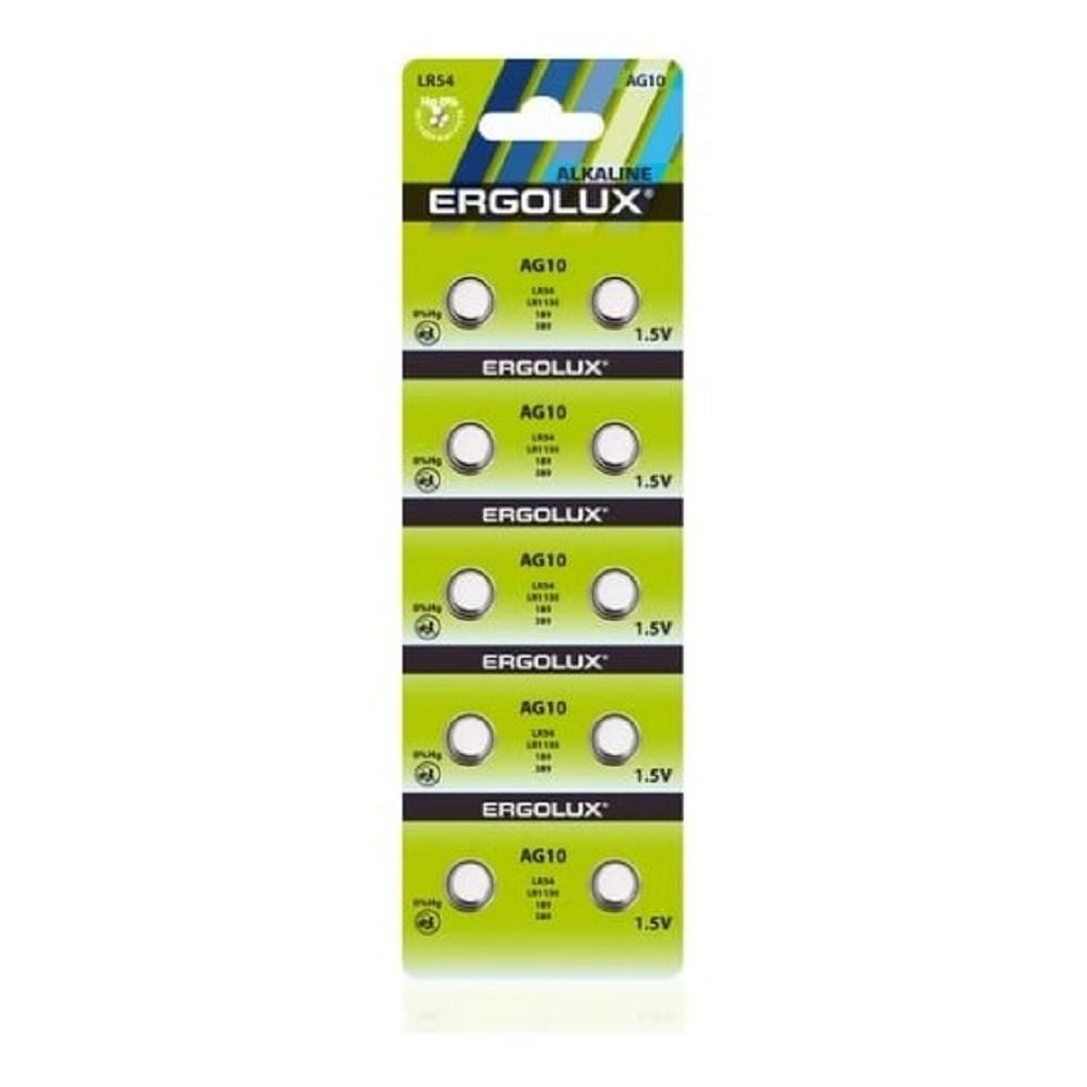 Ergolux AG10  BL-10 (AG10-BP10, LR54 /LR1130 /189 /389 батарейка для часов)(10 шт. в уп-ке), 14321