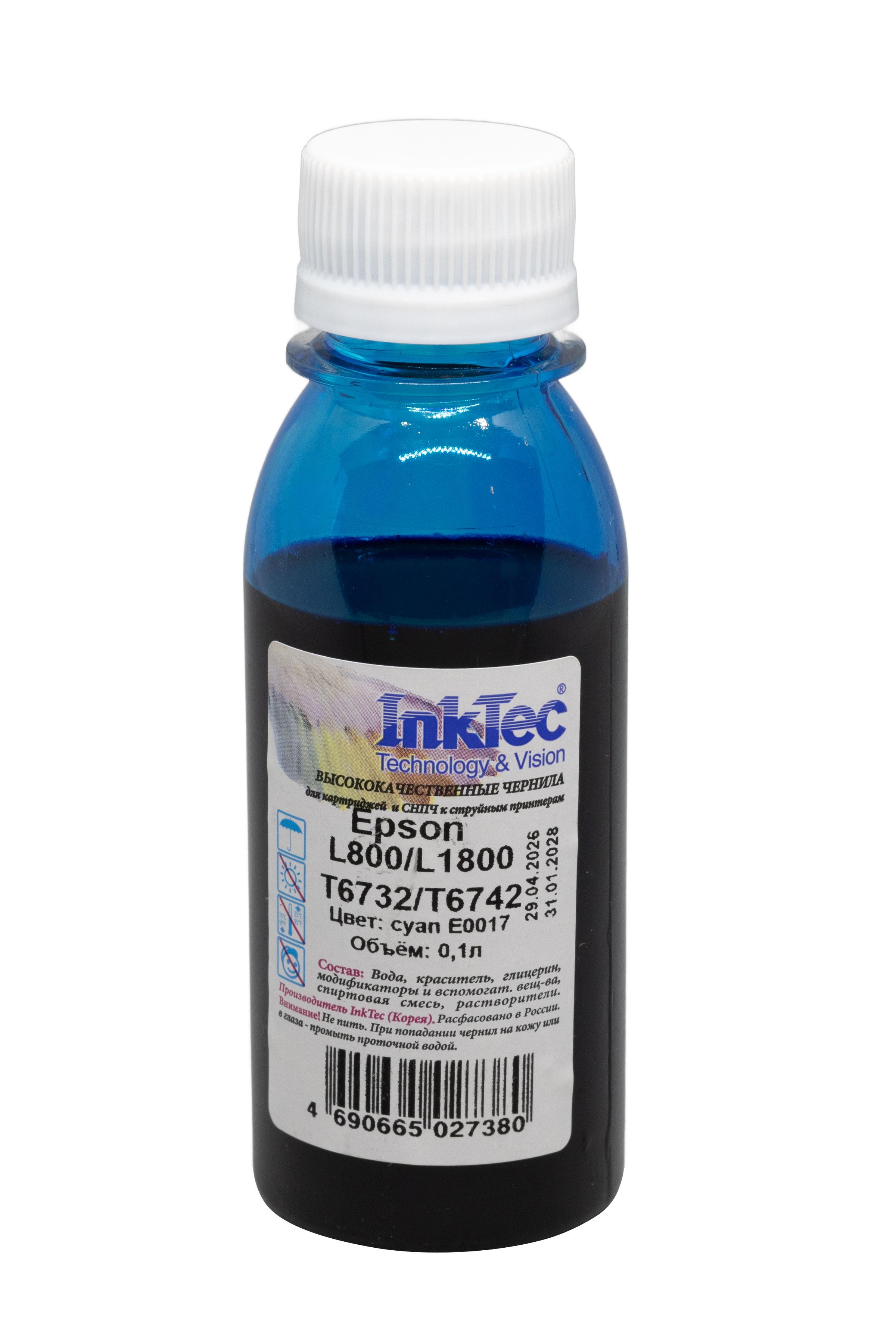 Чернила InkTec (E0017) для Epson L800/L1800 (T6732/ T6742), C, 0,1 л., E0017-LC