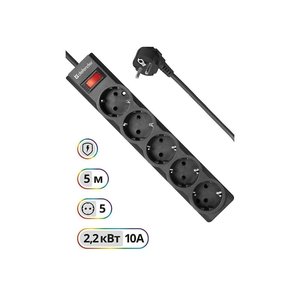 Defender Фильтр ES Largo 5.0 м, 5 розеток, черный [99499]