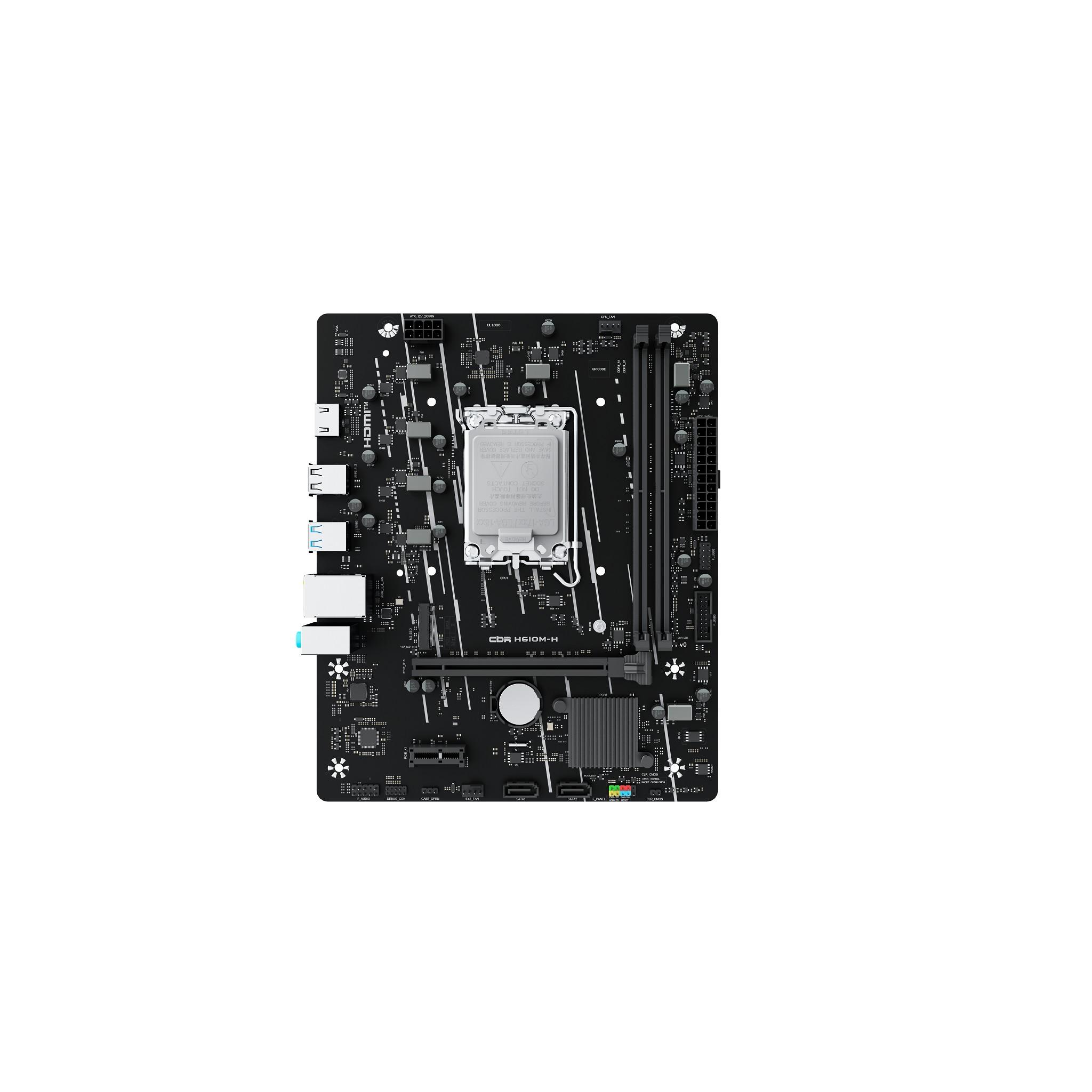Материнская плата CBR H610M-H (Chipset H610,Socket 1700, 2*DDR4, HDMI,  1*PCIEx16,1*PCIEx1,1*M.2 NVME,2*SATA3,4*USB 3.0+6*USB 2.0,LAN 1Gb), MB-MSH610M-H-D4-HDMI-RTL