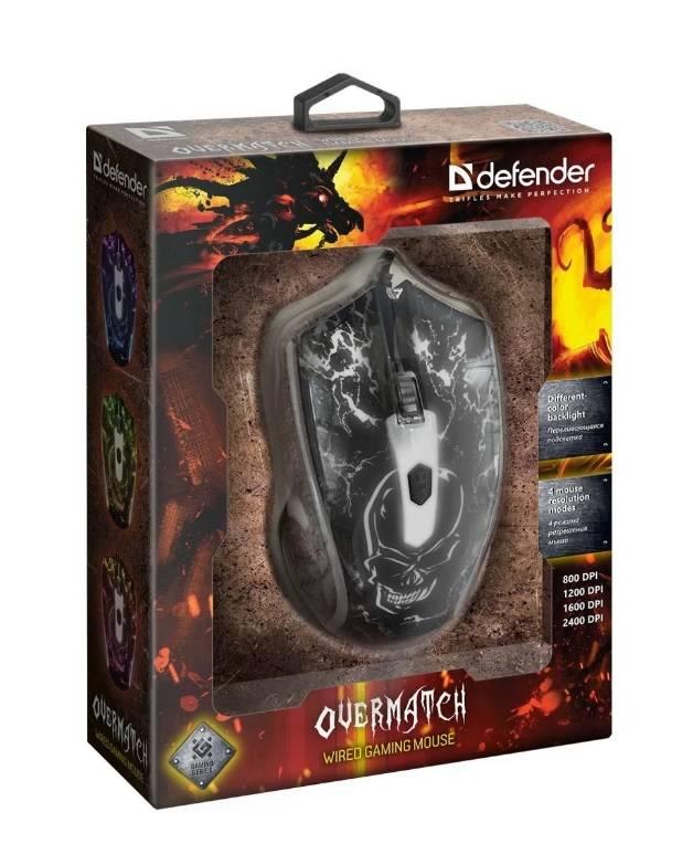 Defender Игровая мышь проводная Overmatch GM-069 оптика,4кнопки,2400dpi, 52069