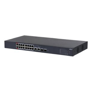 DAHUA DH-CS4218-16ET-190 16-портовый PoE коммутатор L2 управляемый 16xRJ45 100Mb PoE, 2хКомбо SFP/RJ45 1Gb uplink, суммарно 190Вт, коммутация 7.2 Гбит/с, MAC-таблица 8К