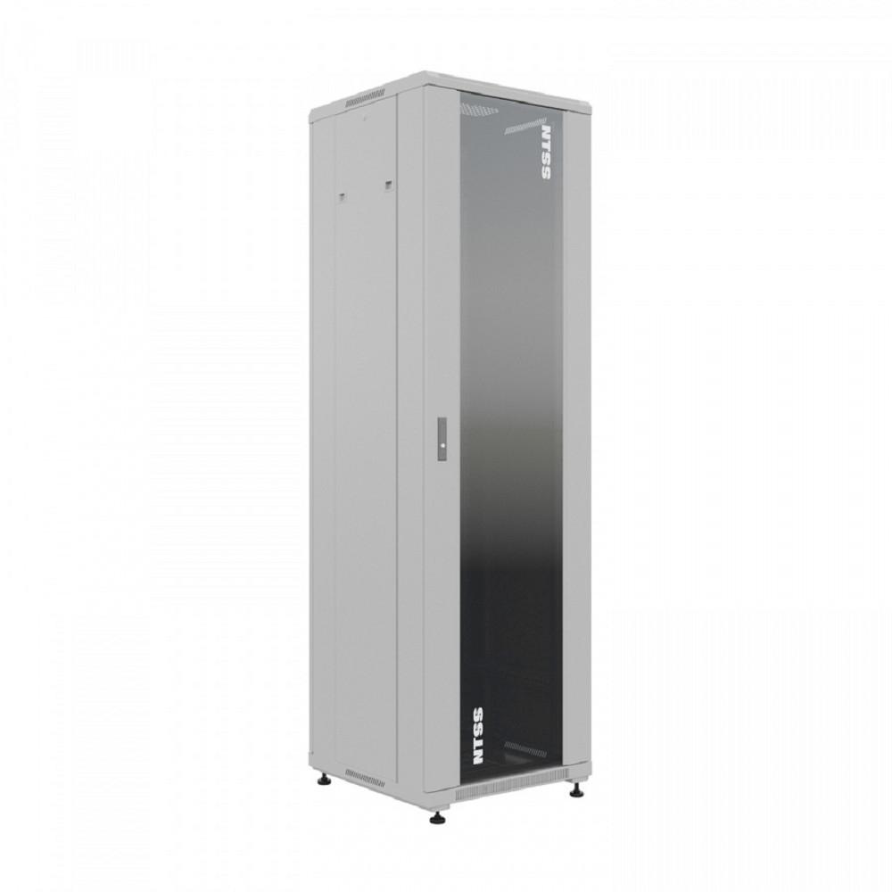 NTSS Шкаф напольный универсальный серверный NTSS R 18U 600х600мм, 4 профиля 19, двери стекло и сплошная металл, боковые стенки съемные, регулируемые опоры, разобранный, серый RAL 7035 NTSS-R18U6060GS