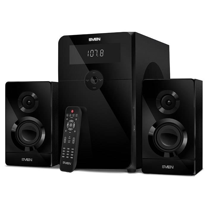 SVEN MS-2250, черный, акустическая система 2.1, мощность (RMS): 50Вт + 2х15Вт, SD/USB, FM-радио, LED-дисплей, пульт ДУ,, SV-016722