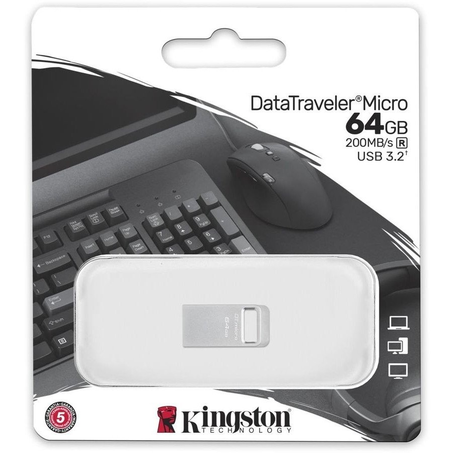 Kingston USB Drive 64GB DataTraveler Micro USB3.0, серебристый [DTMC3G2/64gb], DTMC3G2/64GB